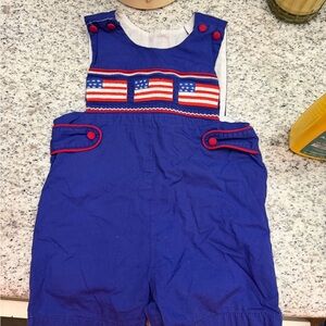 vintage looking smocked shortalls